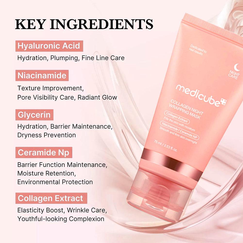 Collagen Overnight Wrapping Peel-Off Facial Mask 75ml Korean Night Mask For Deep Hydration Skin Care Repair